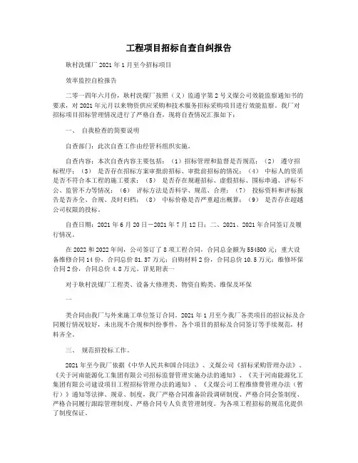 工程项目招标自查自纠报告