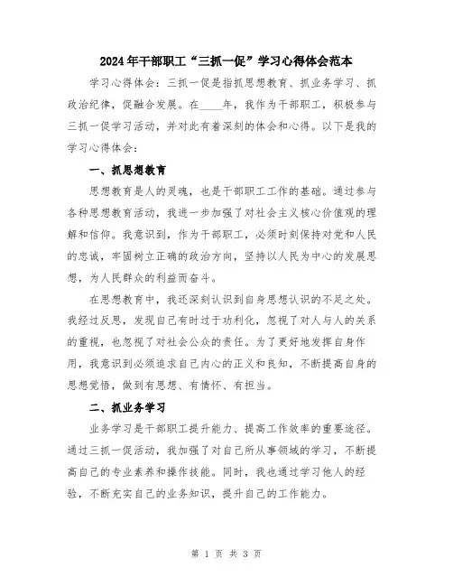 2024年干部职工“三抓一促”学习心得体会范本