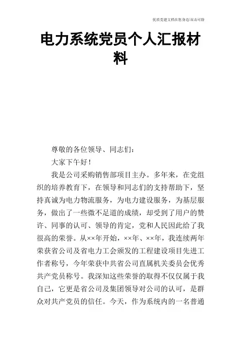 电力系统党员个人汇报材料