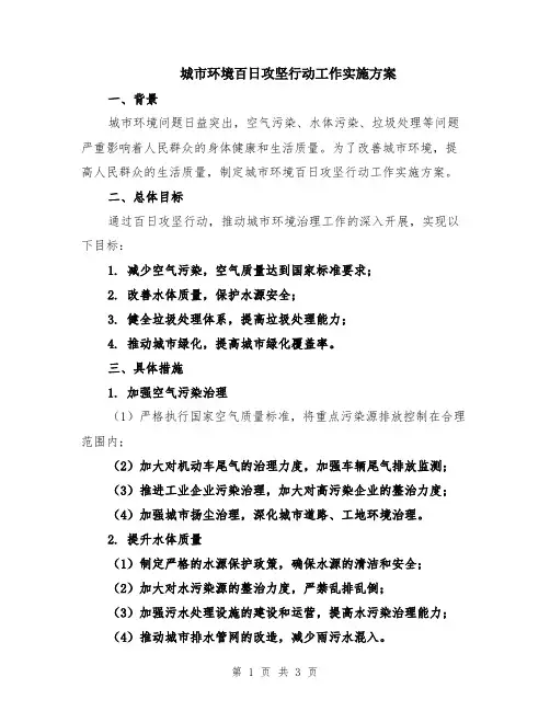 城市环境百日攻坚行动工作实施方案