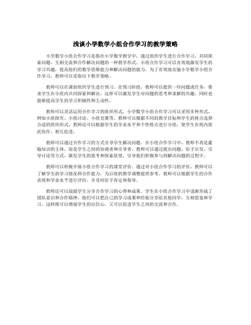 浅谈小学数学小组合作学习的教学策略