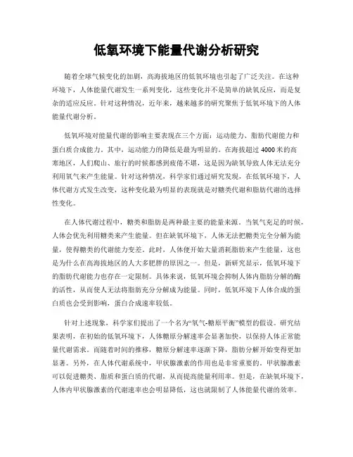 低氧环境下能量代谢分析研究