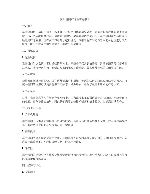 蒸汽管网可行性研究报告