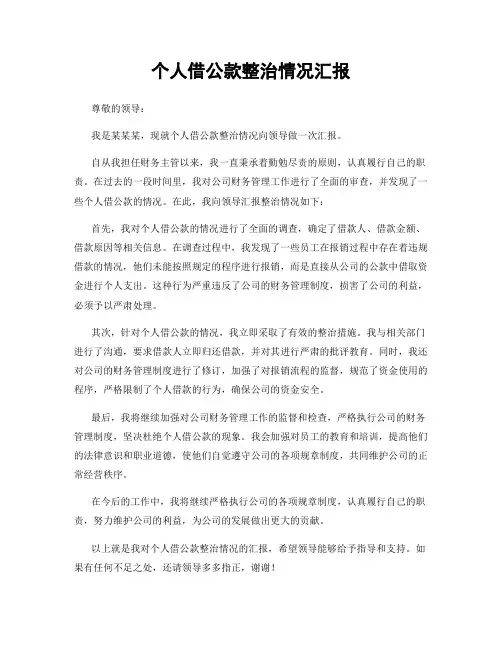 个人借公款整治情况汇报