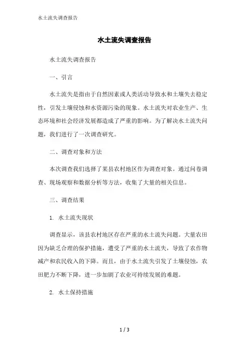 水土流失调查报告范文精简处理
