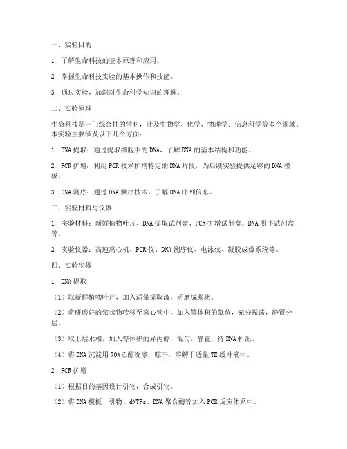 生命科技实验报告