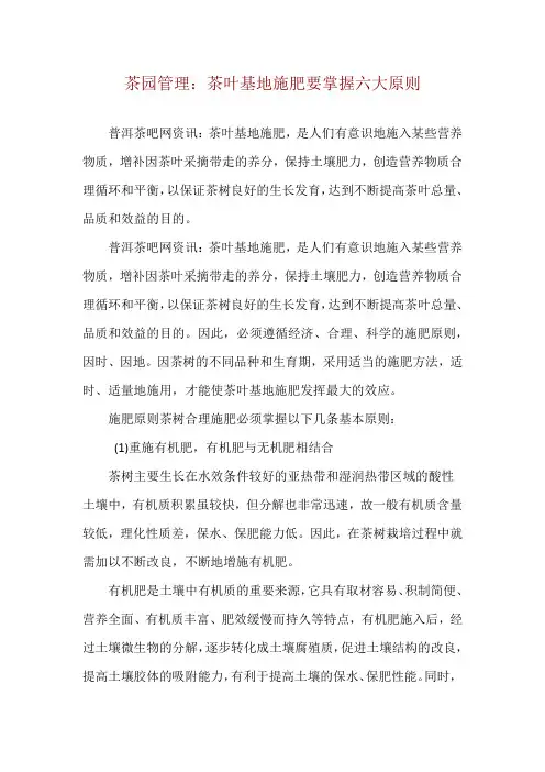 茶园管理：茶叶基地施肥要掌握六大原则