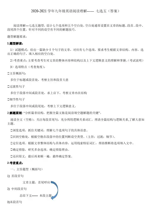 山东省济南地区2020年人教版英语阅读理解----七选五题型讲与练学案(答案)