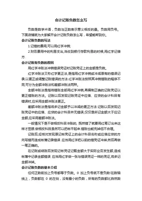 会计记账负数怎么写