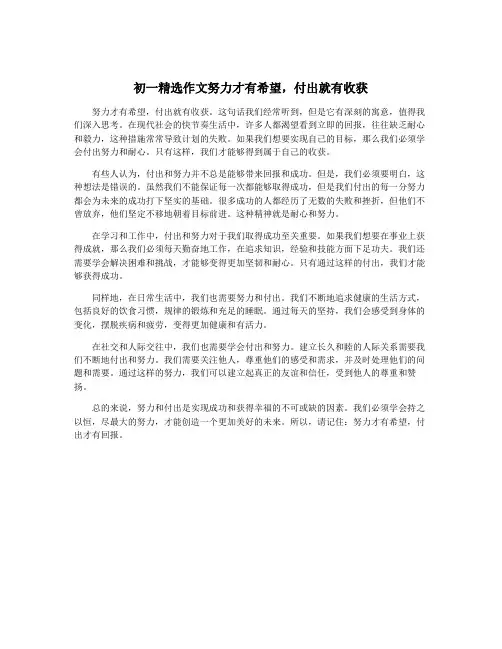 初一精选作文努力才有希望,付出就有收获