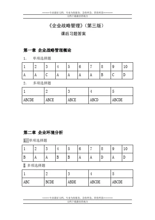 企业战略管理(东北财经大学第三版)习题答案