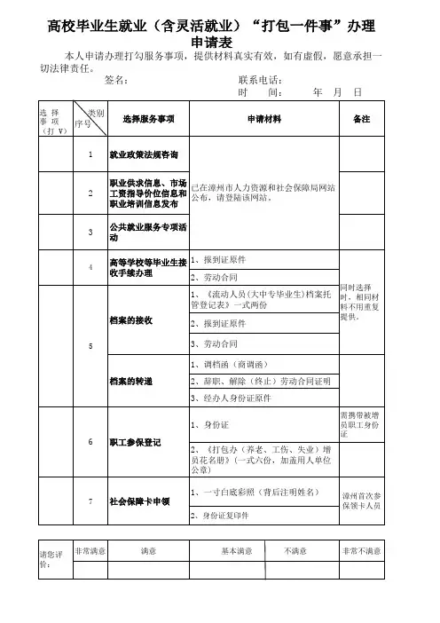 高校毕业生就业办理申请表
