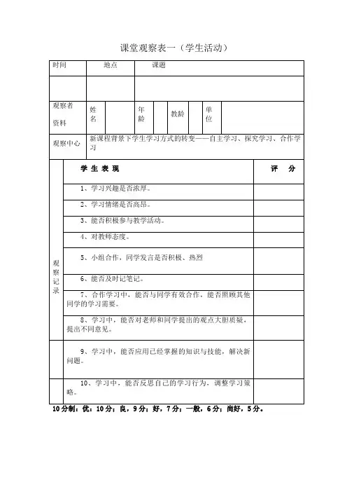 实用课堂观察量表