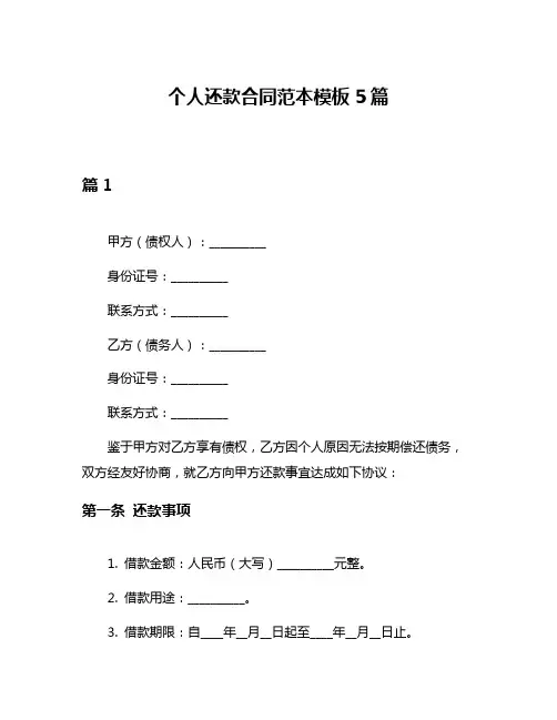 个人还款合同范本模板5篇
