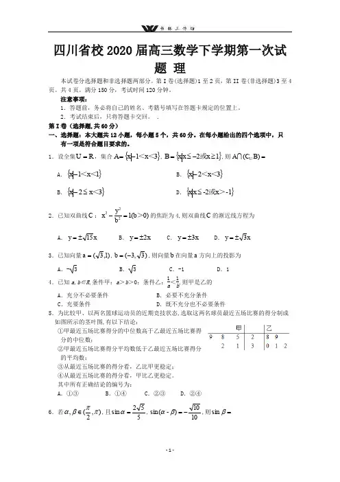 四川省2020届高三数学下学期第一次试题理.doc