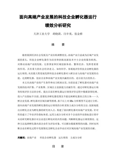 面向高端产业发展的科技企业孵化器运行绩效分析研究