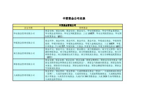中资资金公司名录