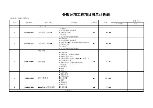 道路及附属工程工程量清单