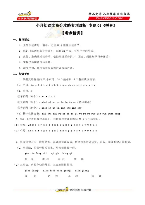 小升初语文高分攻略专项透析 专题01《拼音》(考点精讲 典题突破) (人教部编版,含答案)