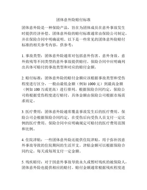 团体意外险赔付标准
