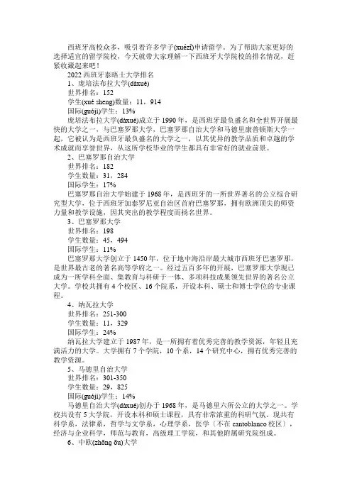 西班牙泰晤士大学排名TOP10