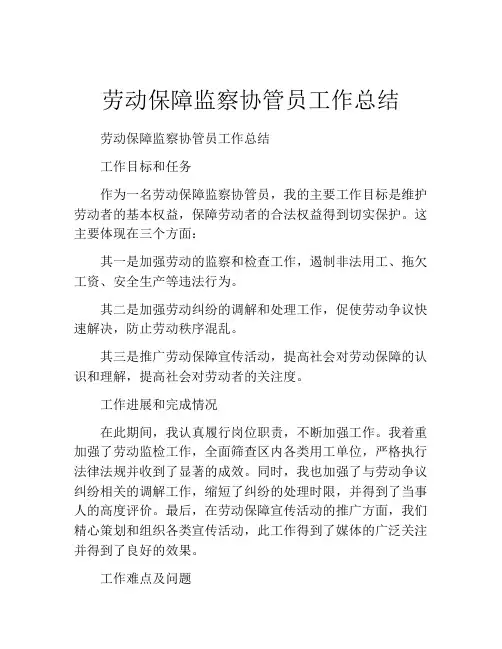 劳动保障监察协管员工作总结