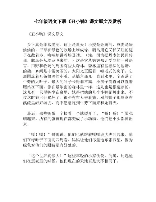 七年级语文下册《丑小鸭》课文原文及赏析