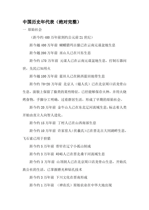 中国历史年代表(绝对完整)