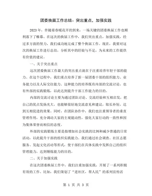 团委换届工作总结：突出重点,加强实践
