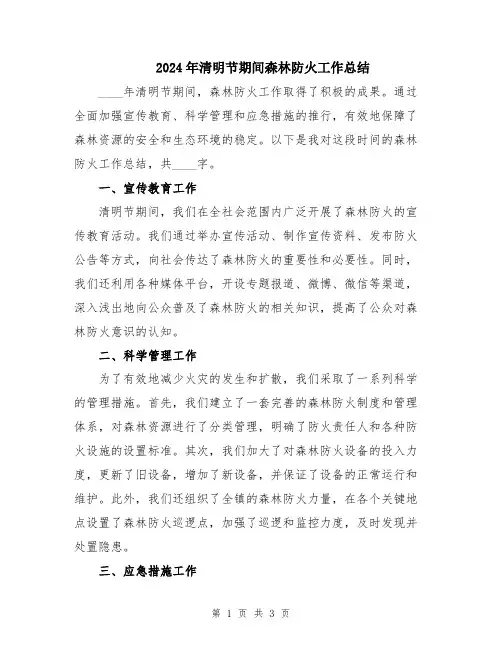 2024年清明节期间森林防火工作总结