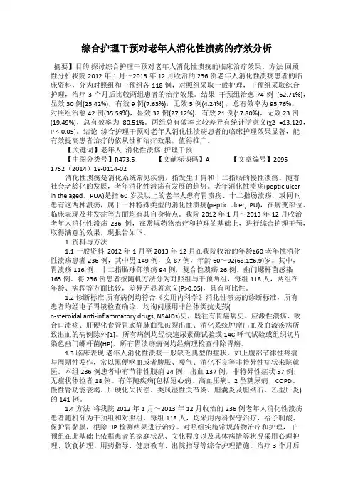 综合护理干预对老年人消化性溃疡的疗效分析