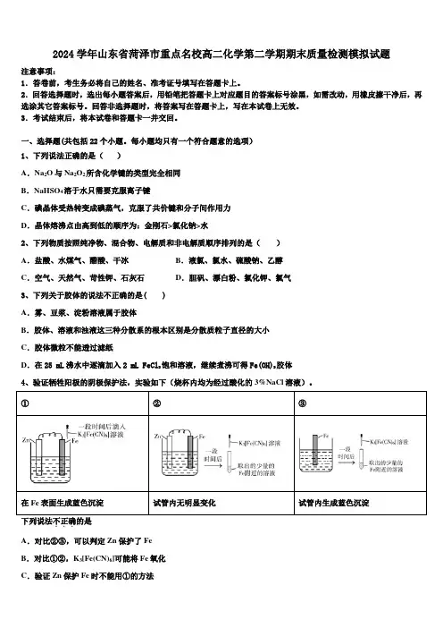2024学年山东省菏泽市重点名校高二化学第二学期期末质量检测模拟试题(含解析)