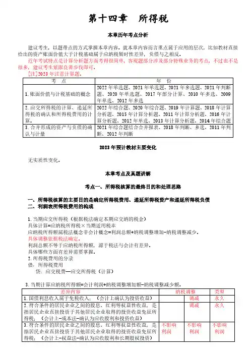 中级会计实务 第14章 所得税(历年考点分析)