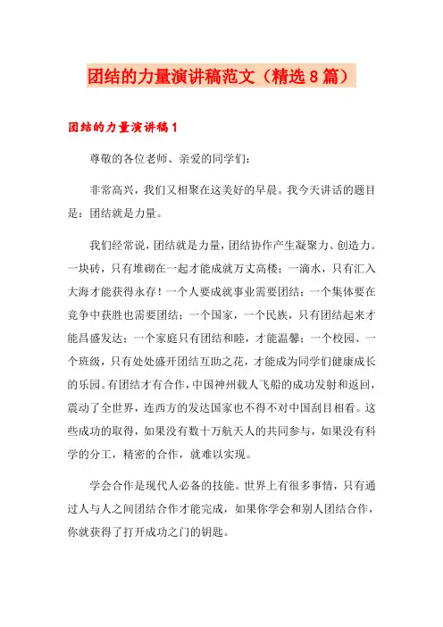 团结的力量演讲稿范文(精选8篇)
