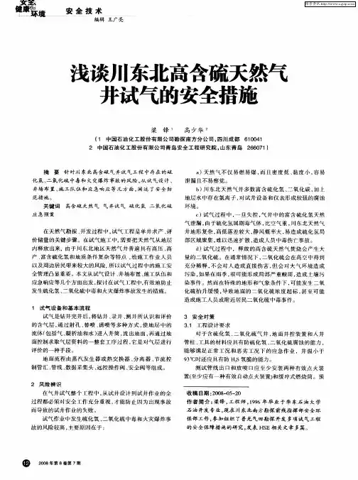 浅谈川东北高含硫天然气井试气的安全措施