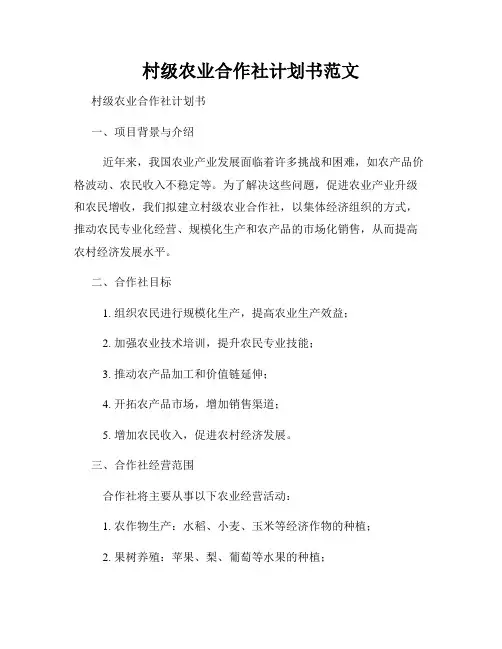 村级农业合作社计划书范文
