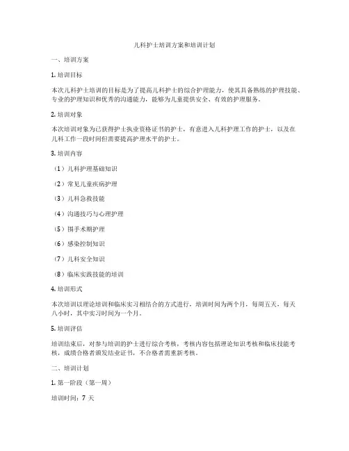儿科护士培训方案和培训计划
