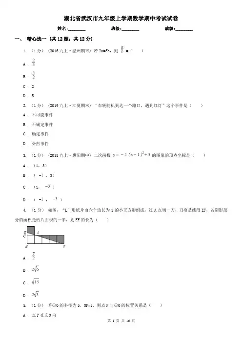 湖北省武汉市九年级上学期数学期中考试试卷