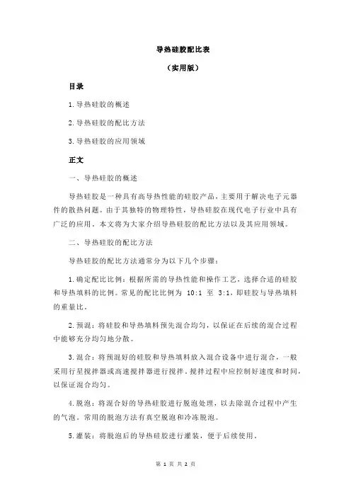 导热硅胶配比表