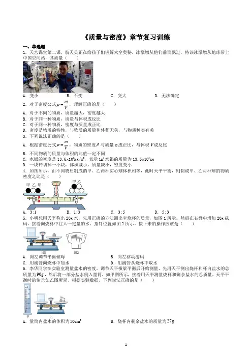2023年中考物理一轮复习训练《质量与密度》