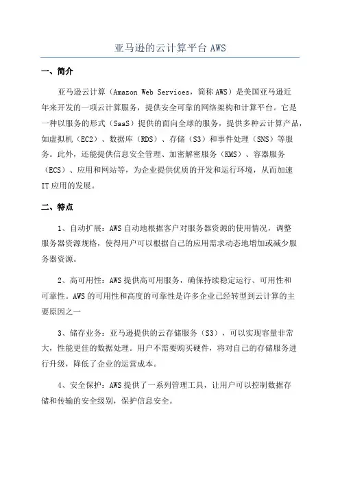 亚马逊的云计算平台AWS