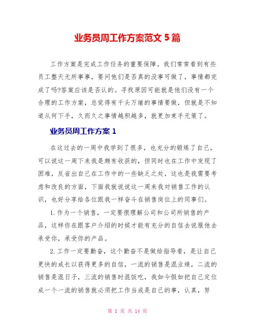 业务员周工作计划范文5篇