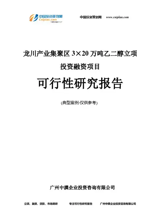 龙川产业集聚区3×20万吨乙二醇融资投资立项项目可行性研究报告(非常详细)