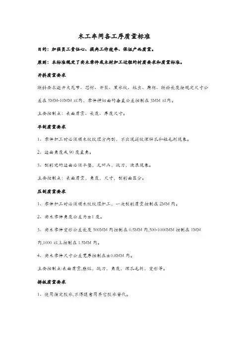 木工车间各工序质量标准