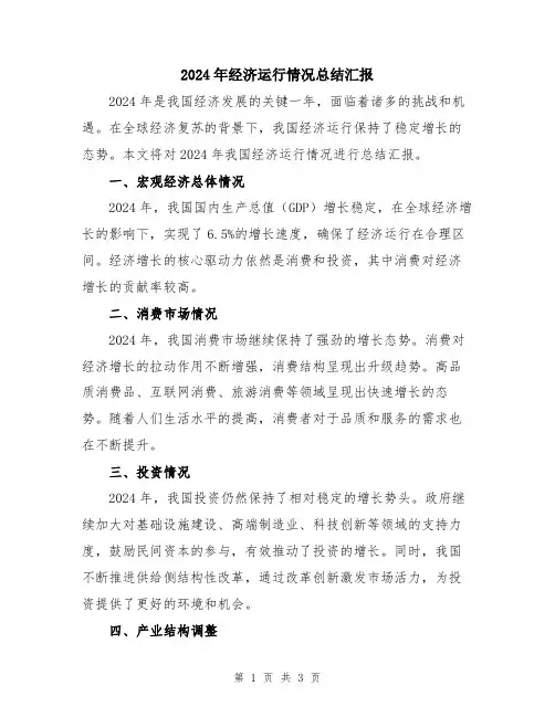 2024年经济运行情况总结汇报