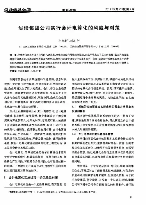 浅谈集团公司实行会计电算化的风险与对策