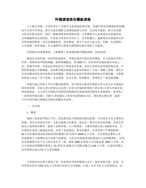 环境调查报告模板表格