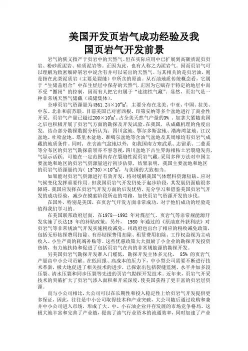 美国开发页岩气成功经验及我   国页岩气开发前景