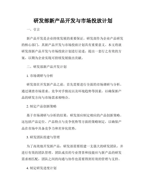 研发部新产品开发与市场投放计划