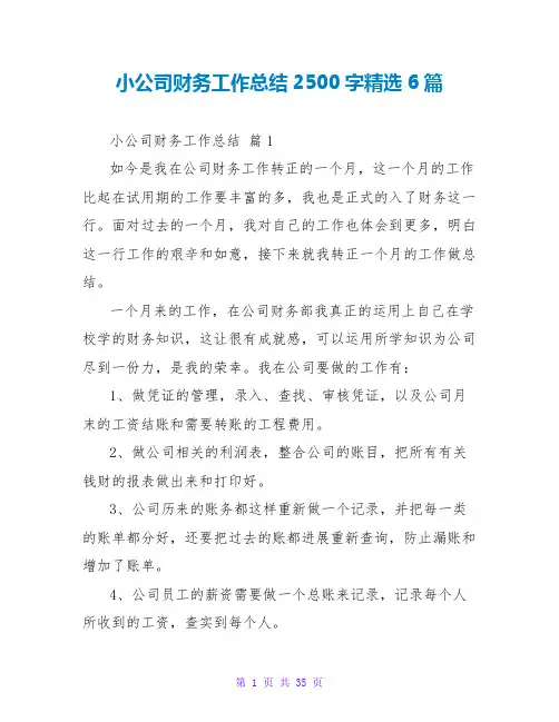 小公司财务工作总结2500字精选6篇